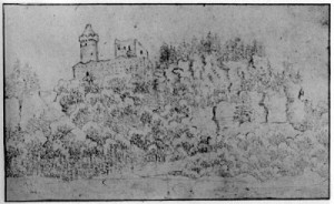 Kresba hradu Kokořín od K.H.Máchy